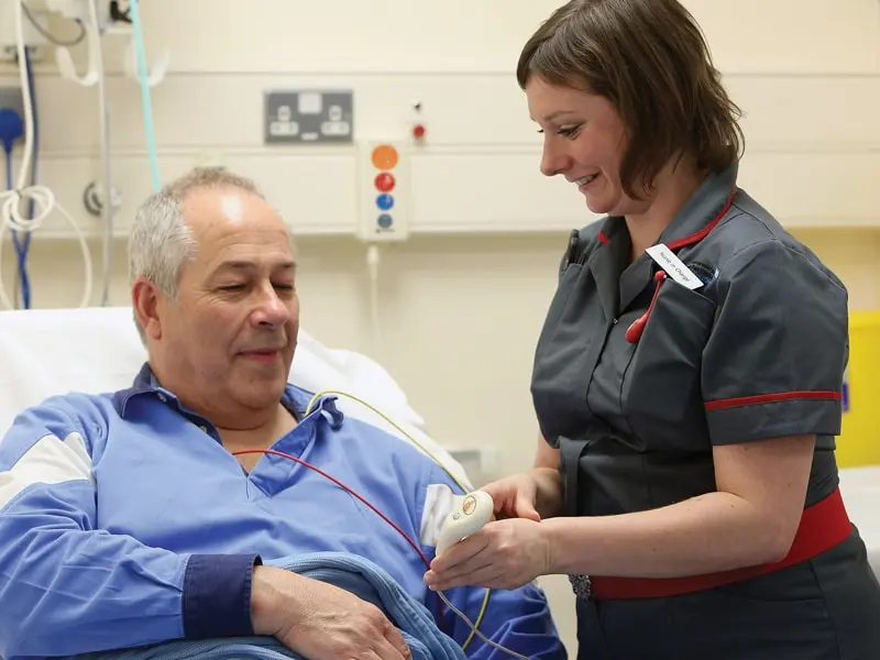 A nurse and patient at Wexham Park Hospital which uses a Courtney Thorne Nurse Call System
